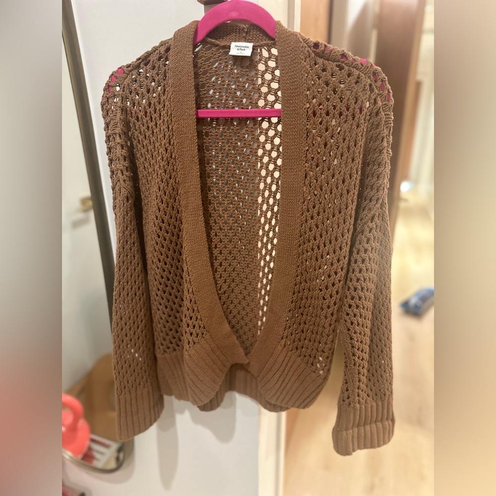 Abercrombie & Fitch Brown Open-Knit Cardigan
